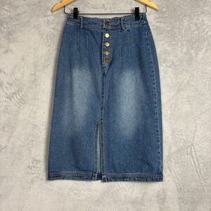 ✨ 2/$35 Jade by Jane Blue Denim Button Front Midi Skirt High Waist Elastic Small